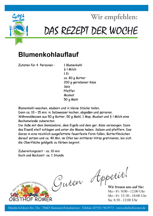 Blumenkohlauflauf Rezept Obsthof Romer Konstanz
